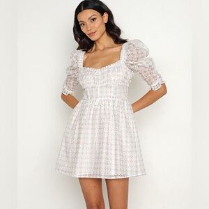 For Love & Lemons Libby Mini Dress in White Large Floral Embroidered Eyelet